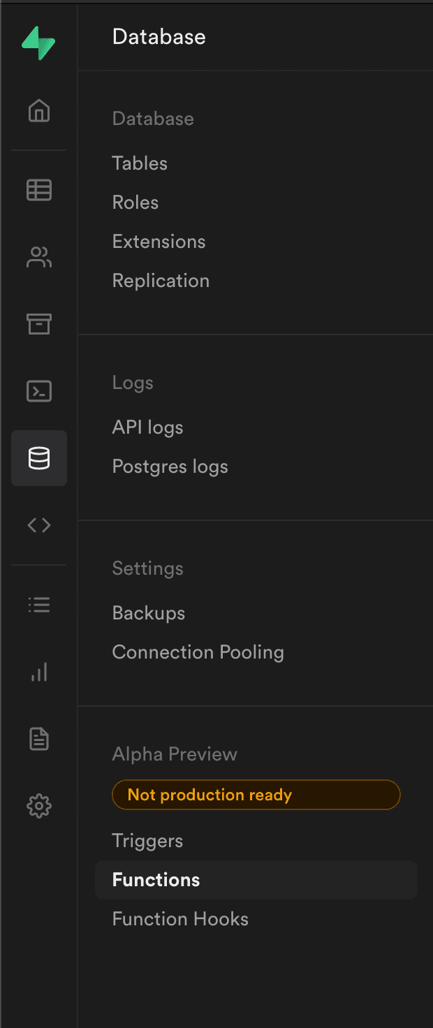 A screenshot showing the functions menu item location in the sidebar