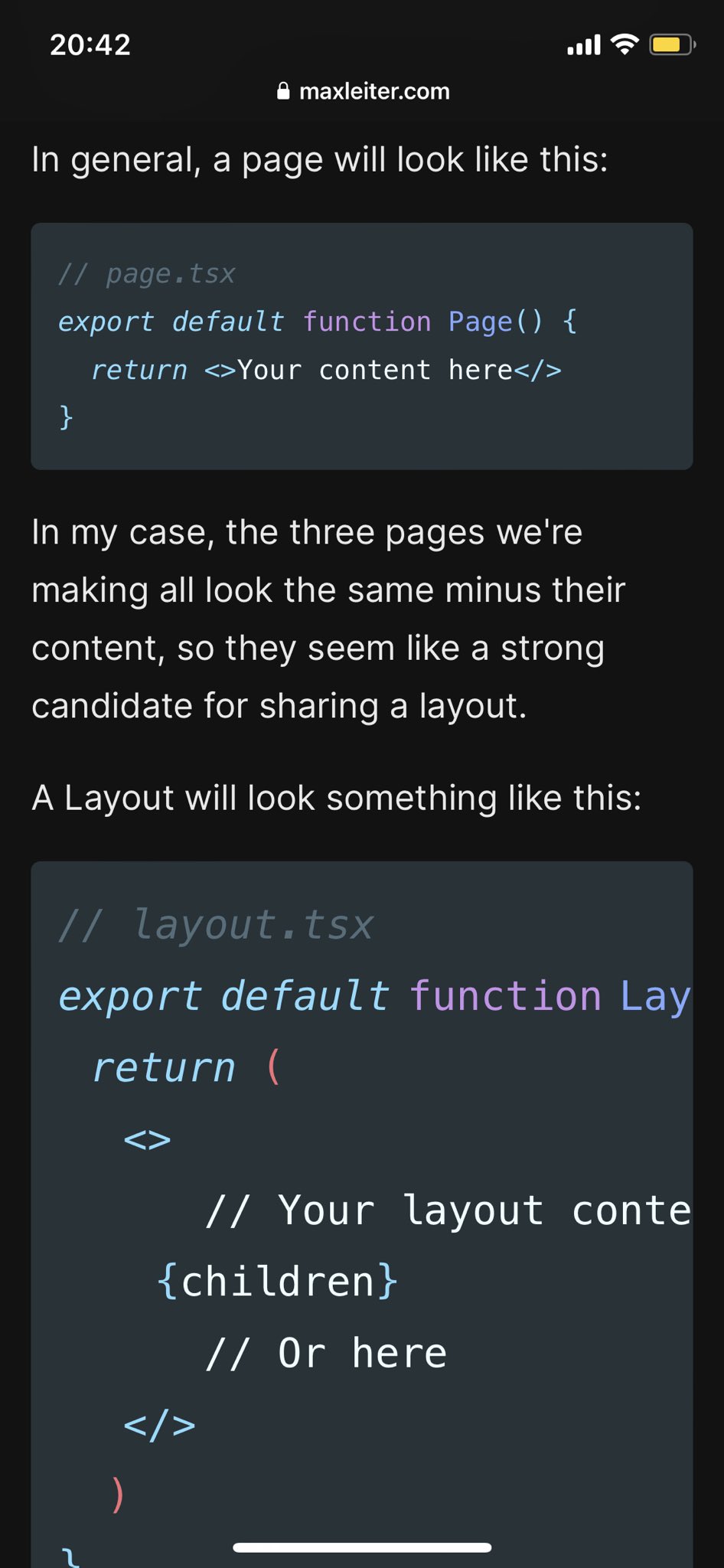 A screenshot of this blog with two code blocks stacked vertically. They look identical except that the bottom has a larger font size.